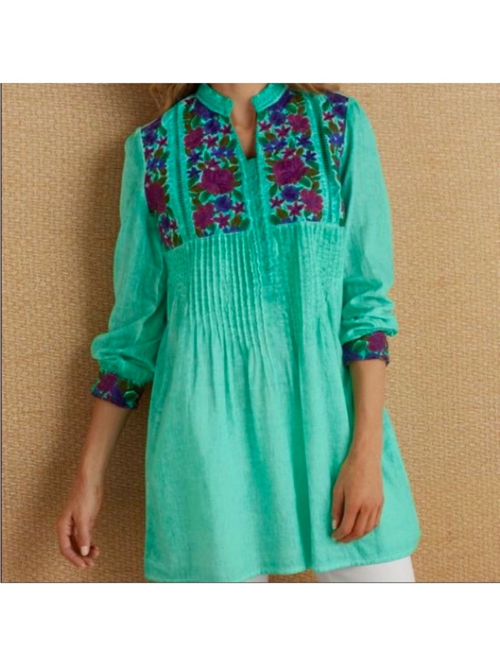 Turquoise Top Purple Floral Embroidery Soft Surroundings Go to  meme2626 to SHOP